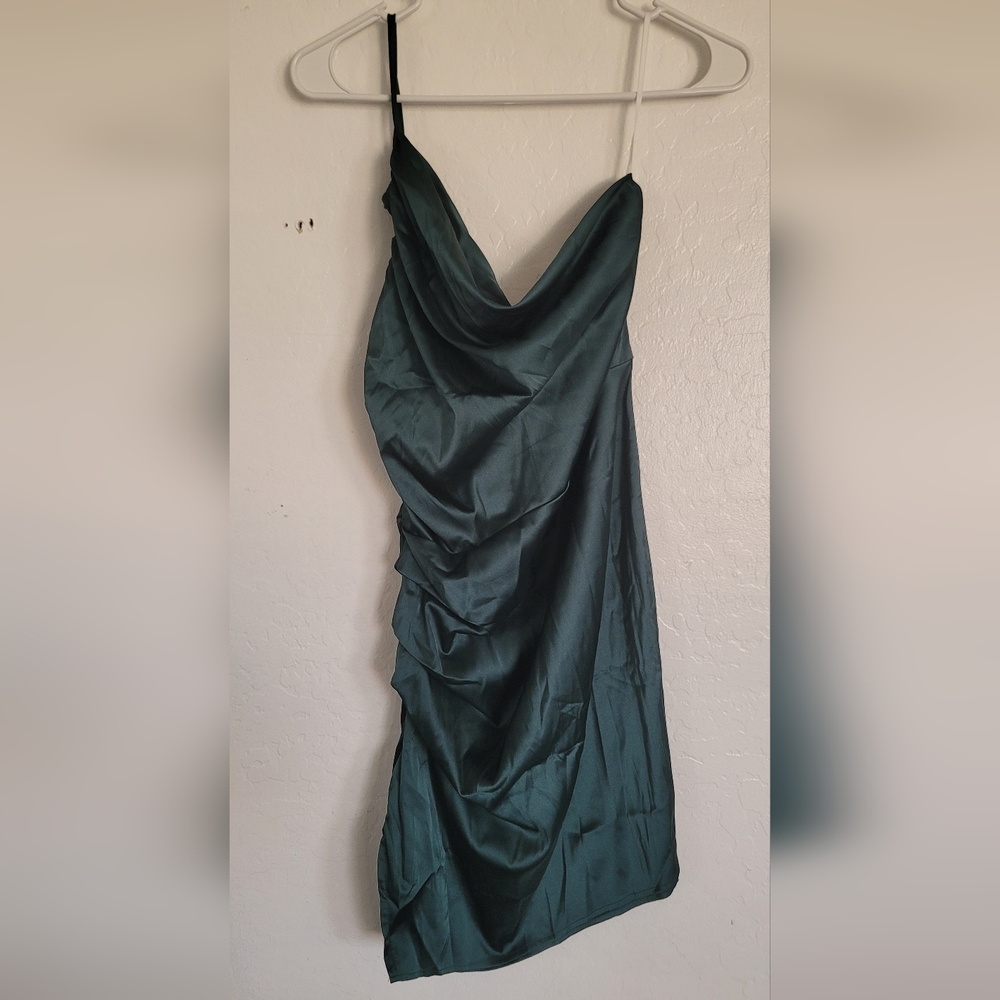 SHEIN Green Asymmetrical Ruched Slip Dress